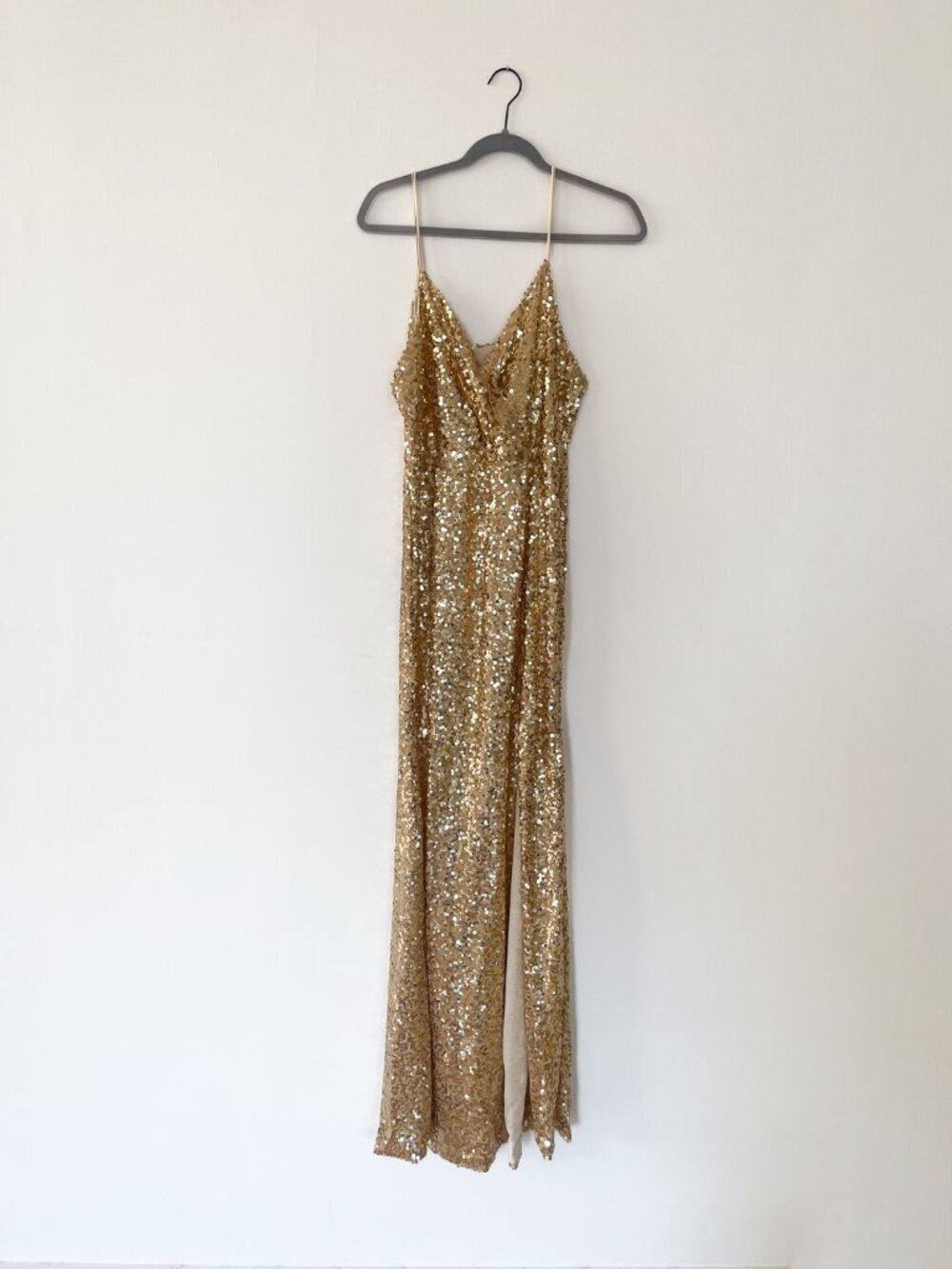 Gold sequin spaghetti strap long dress - Picture 2 of 5